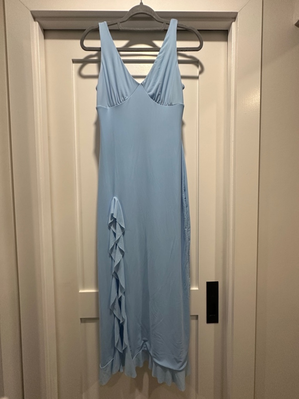 Light Blue Sleeveless Ruffle Maxi Dress